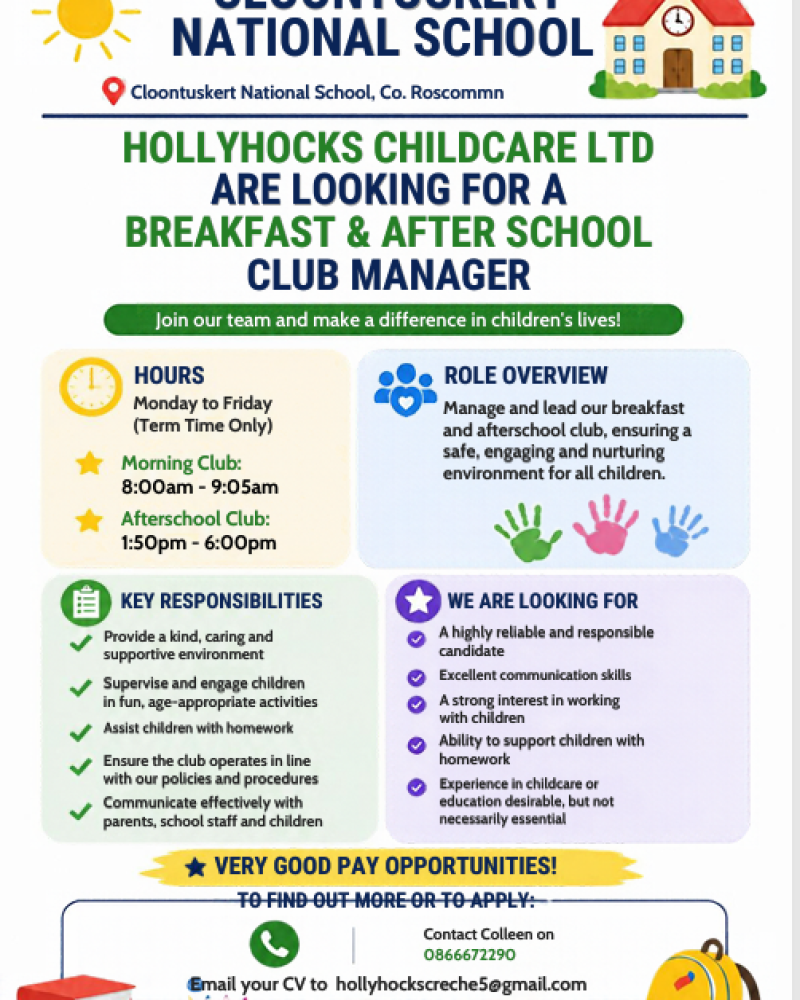 Cloontuskert National School Job Advert